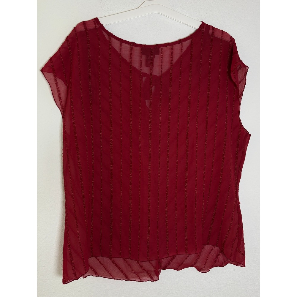 Lane Bryant Red Sheer Tie Neck Blouse Textured Chevron Cap Plus Size 18/20 - Picture 2 of 4
